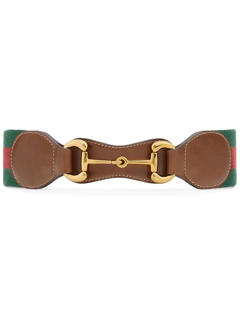 Gucci - Horsebit Web belt - women - Leather/Canvas/metal - 70 - Brown