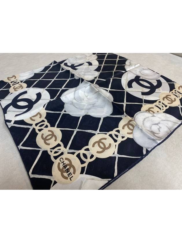 Camellia Square Silk Scarf Black Chanel
