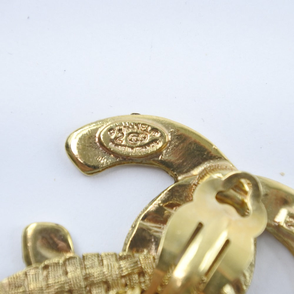 CHANEL Earring Plated Gold gold mesh COCO Mark Women Used