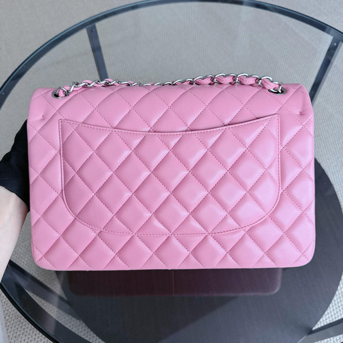 Chanel Classic Flap Jumbo - Double Flap 30CM Quilted Lambskin Pink Silver Hardware Series 18