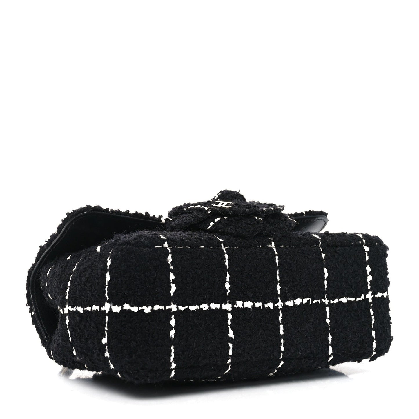 Tweed Quilted Mini Rectangular Camellia Flap Black White