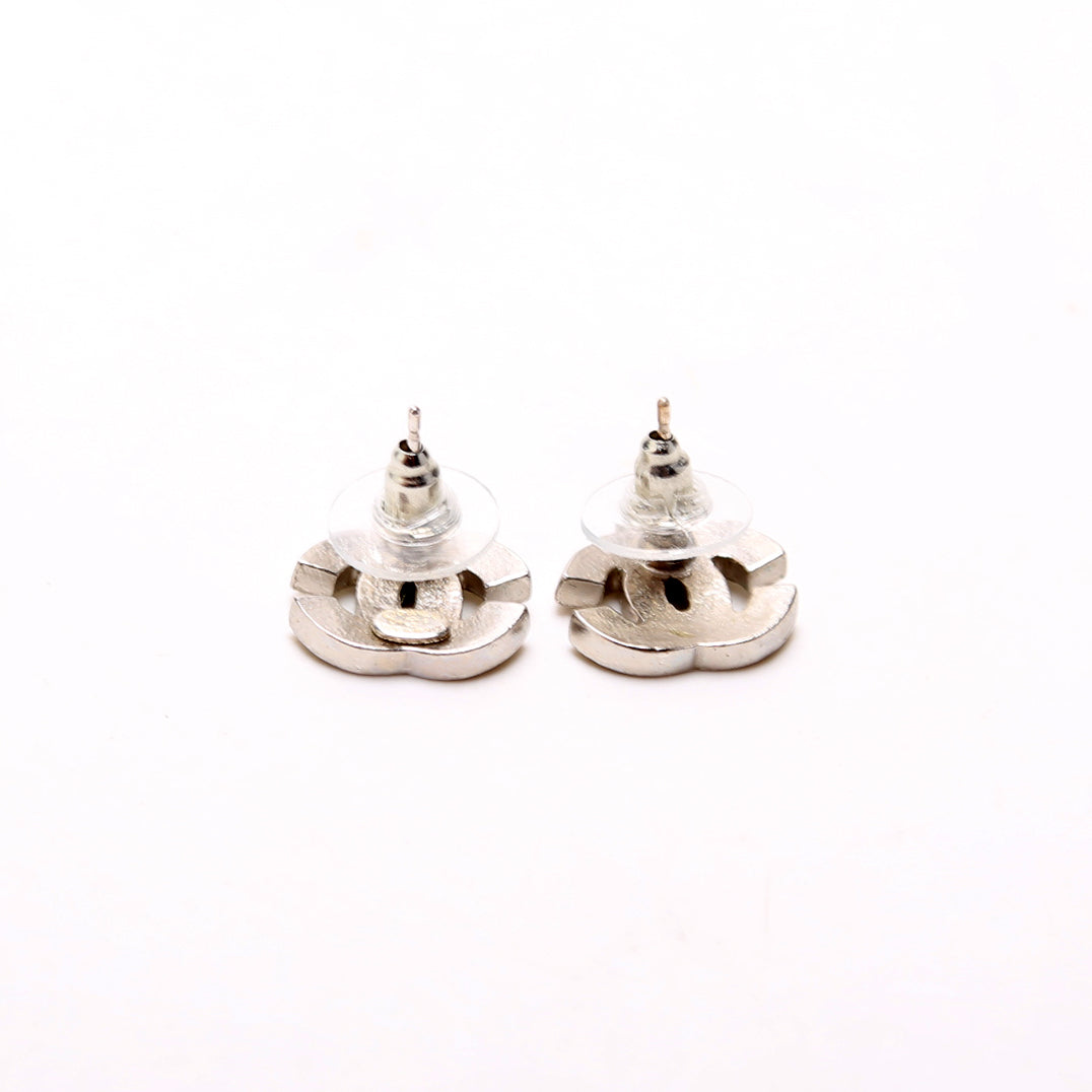 CC Enamel Rhinestone Stud Earrings