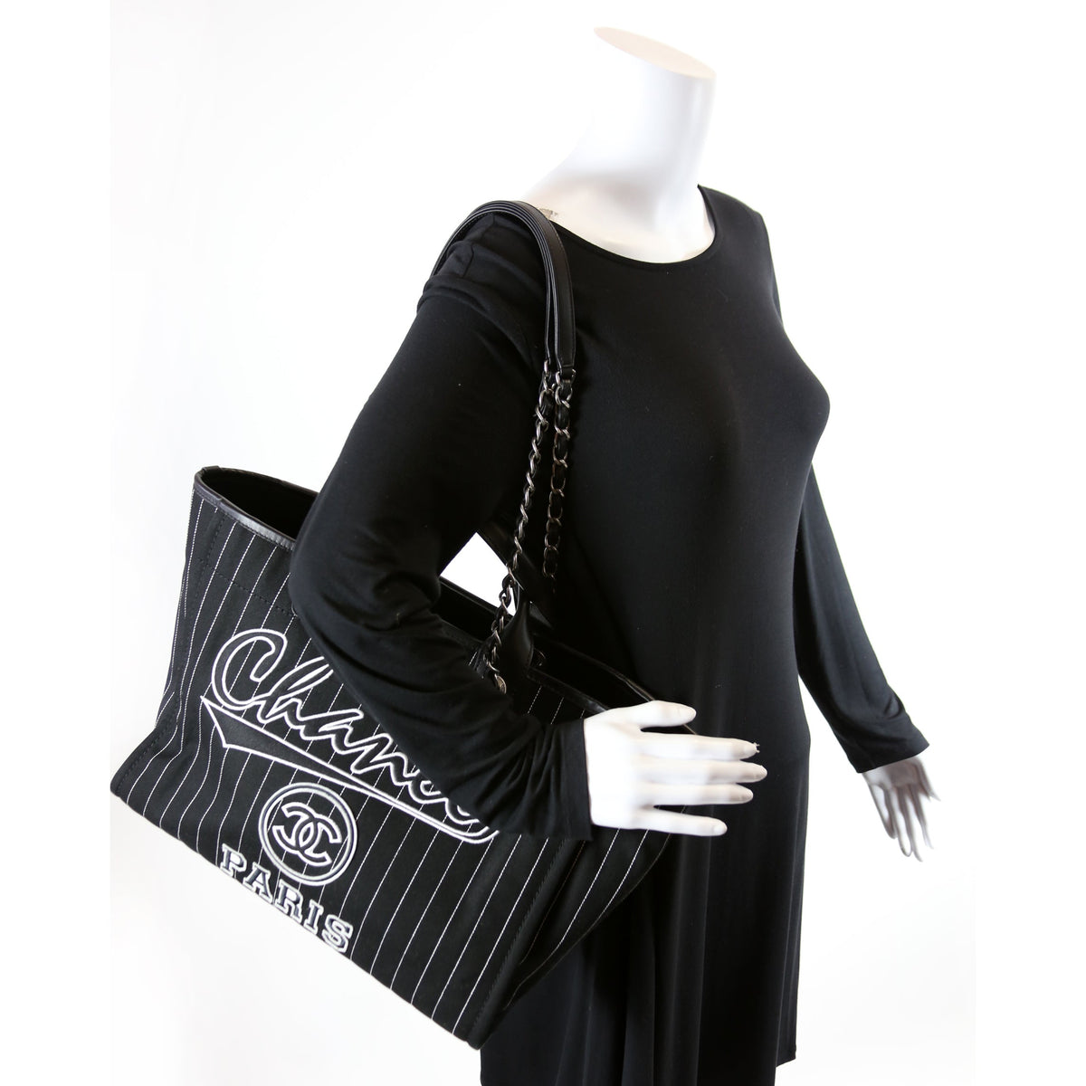Deauville Striped Canvas Medium RFID Black