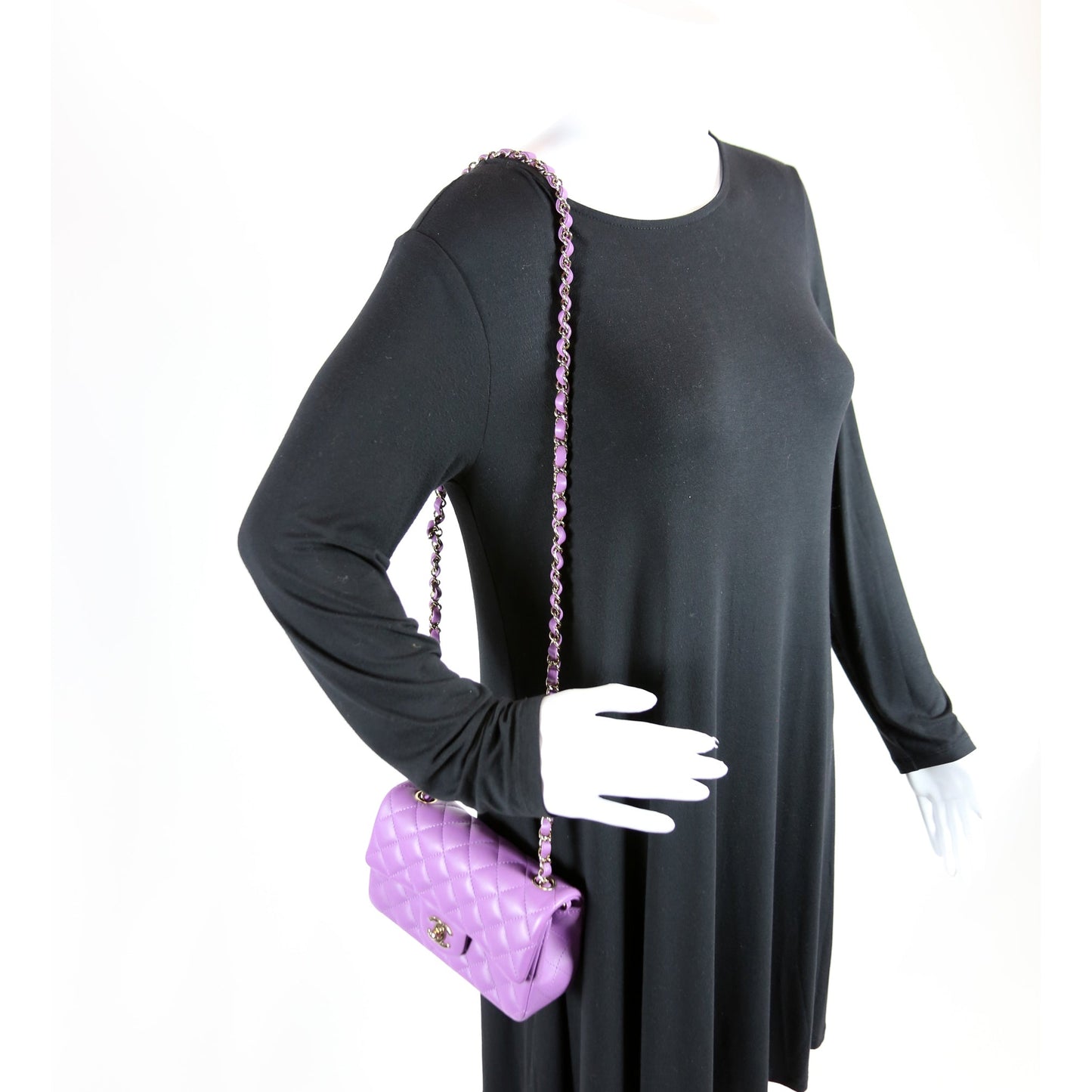 Classic Flap Mini Rectangle Lambskin RFID Purple