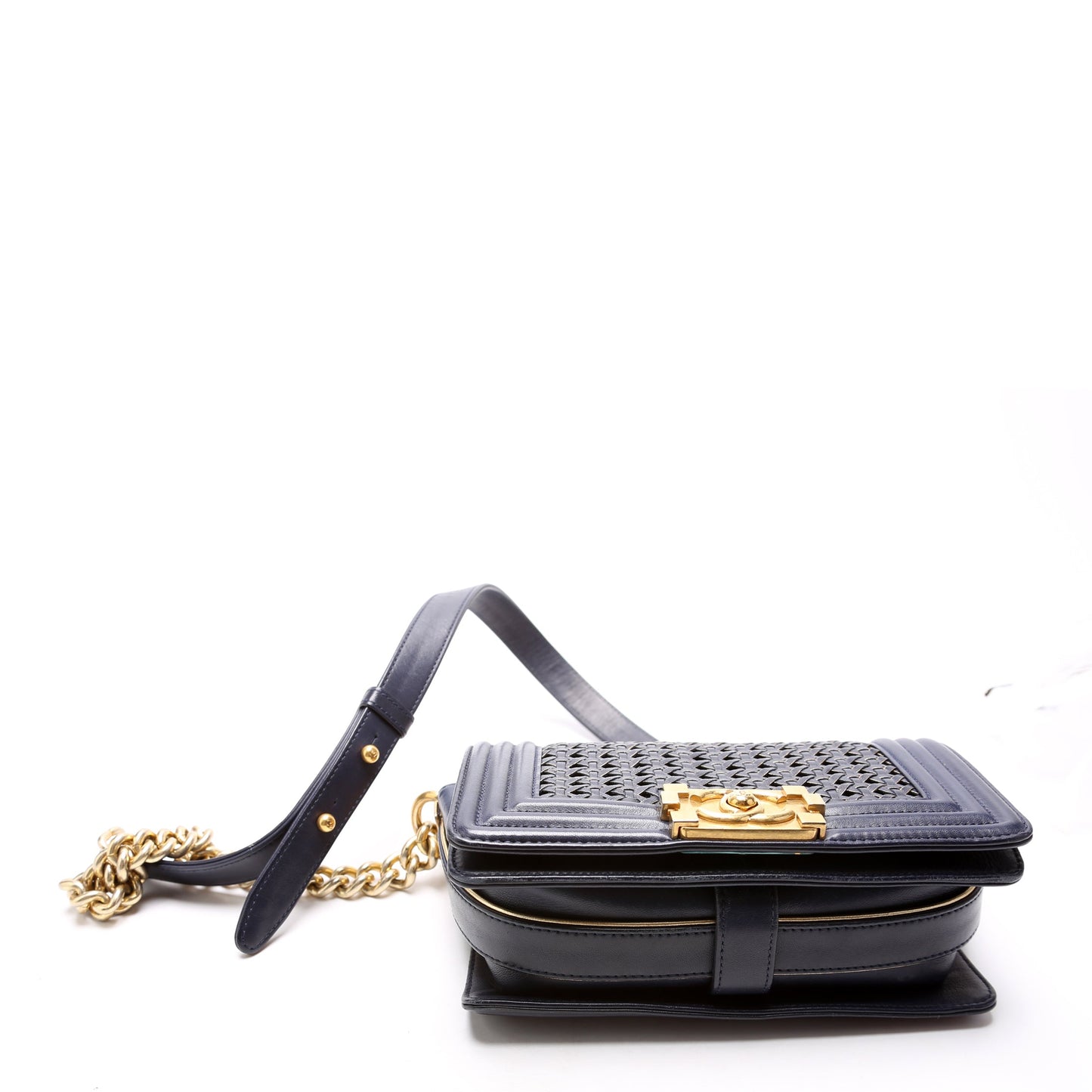 Chanel Boy Reverso Flap Small Braided Sheepskin 19M Navy