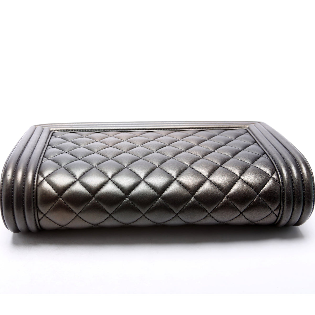Chanel Boy Frame Clutch Metallic Lambskin 24M Grey