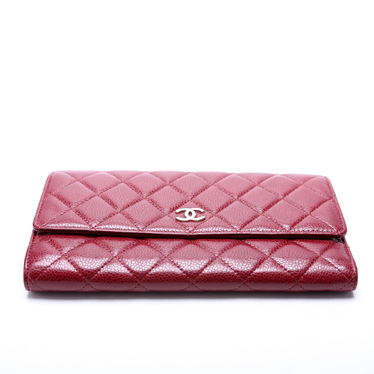 Chanel CC Tri-Fold Long Wallet Caviar 13M Burgundy