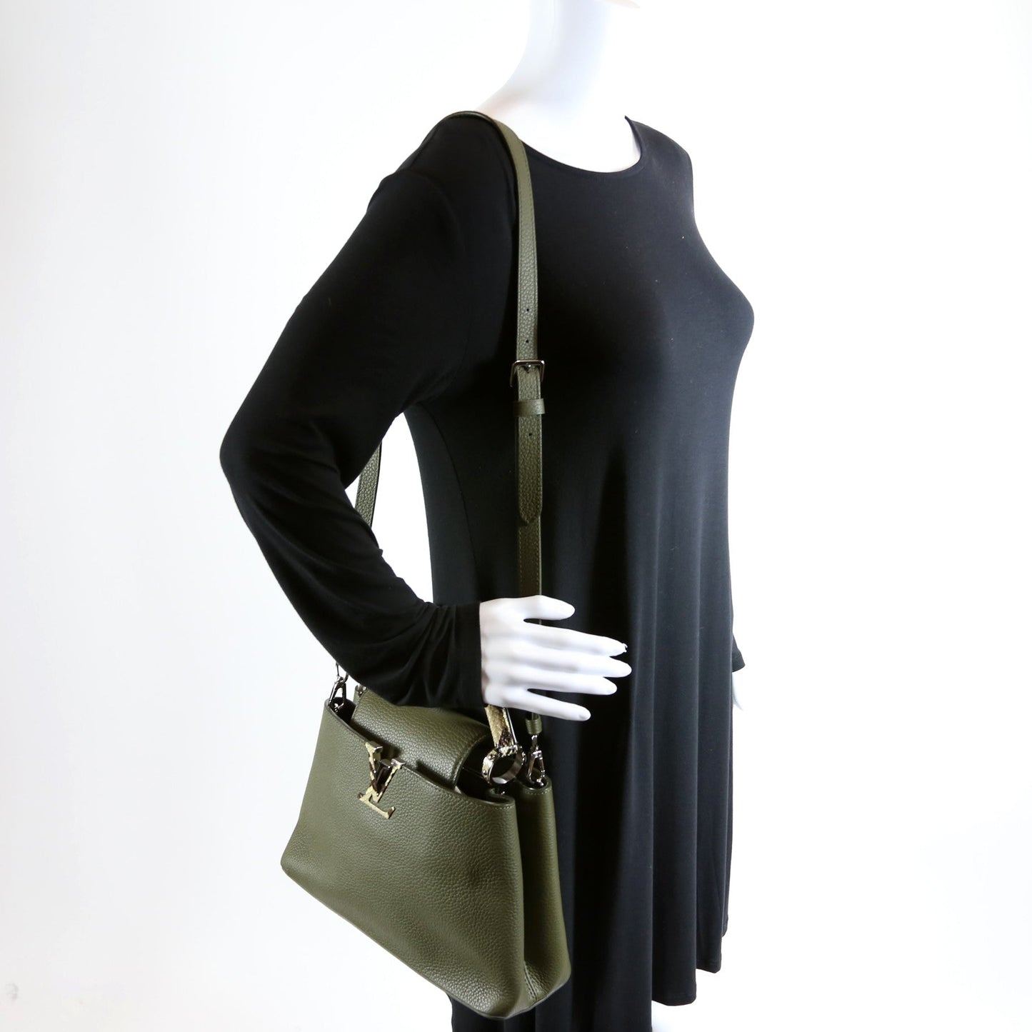 Louis-Vuitton Capucines PM Taurillon/Python Green