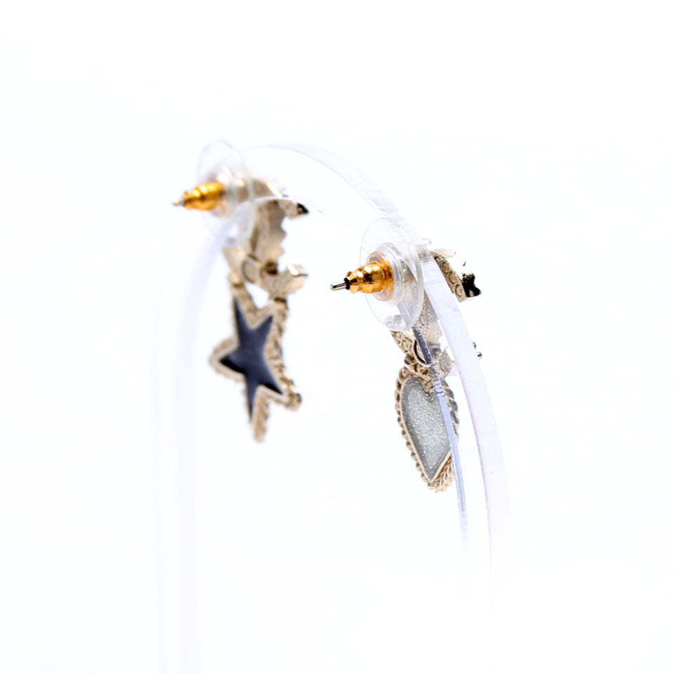 Chanel Crystal CC Star/Heart Earrings Gold