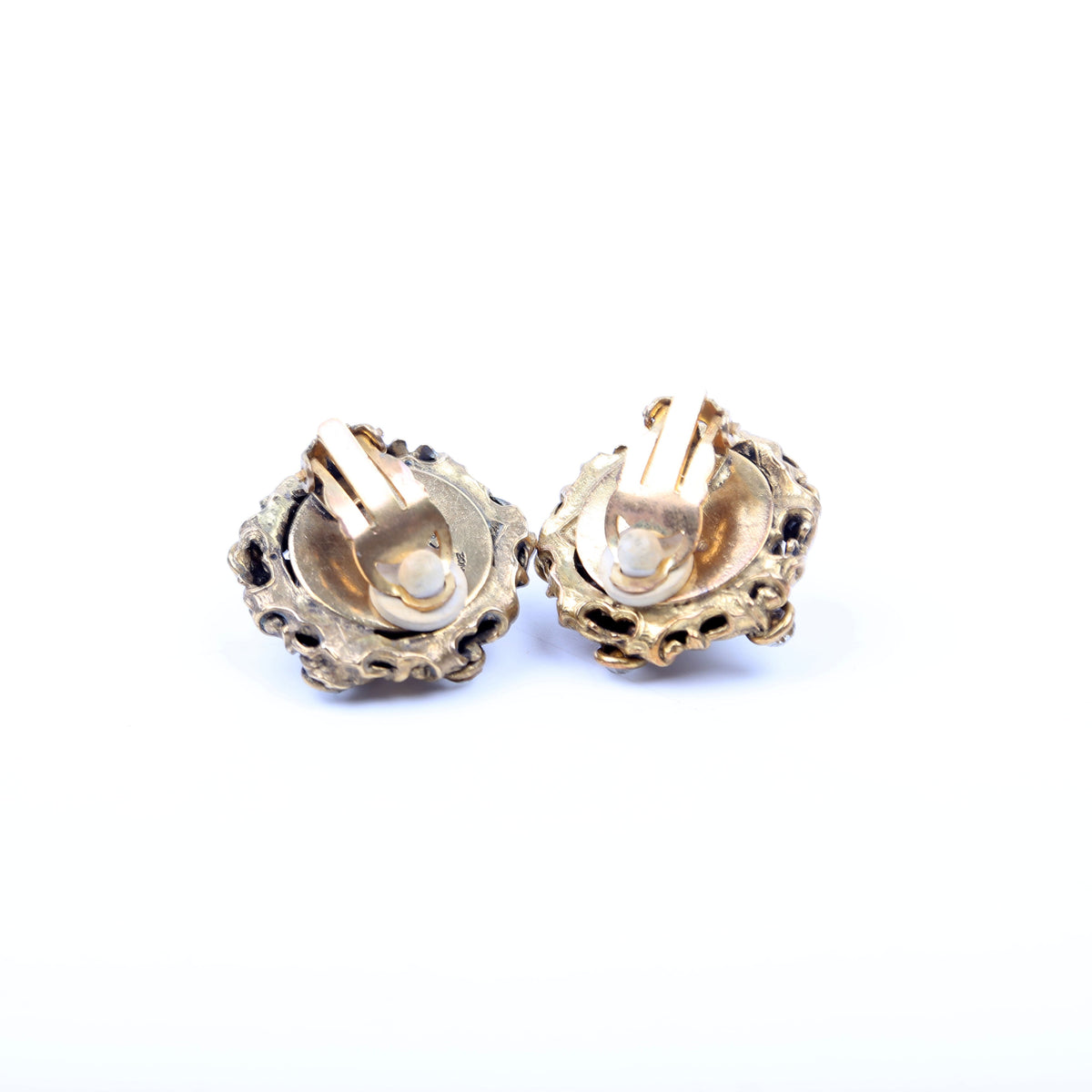 Chanel CC Rhinestone/Faux Pearl Clip On Vintage Earrings Gold