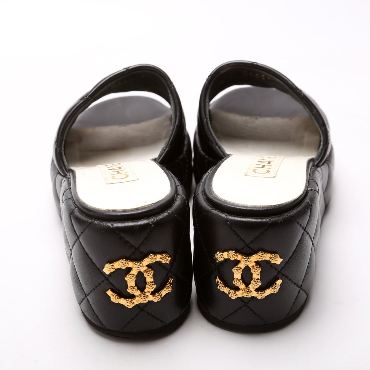 Chanel Camelia Quilted Lambskin Platform Mules Size 37 Black
