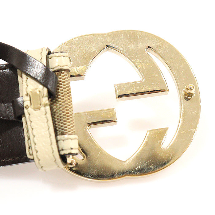 Gucci GG Logo Jacquard Gold Interlocking G Buckle Unisex Belt 90 EP14242GU 142773690