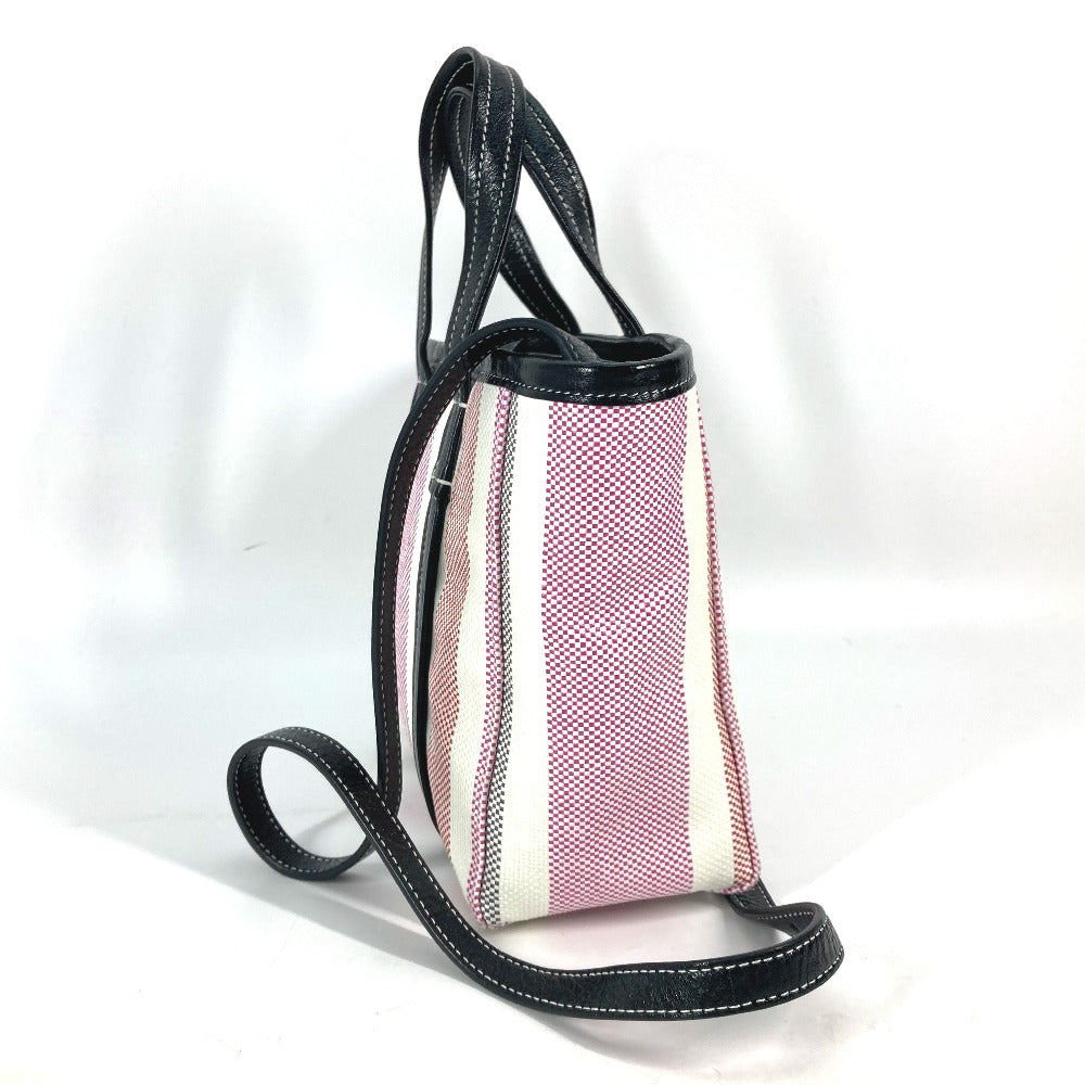 BALENCIAGA Handbag 671404 Leather, Raffia pink stripe BARBES SMALL Women