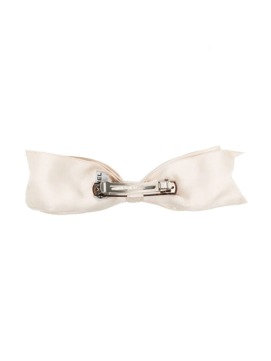 Large White Satin Bow Barette Hair Clip