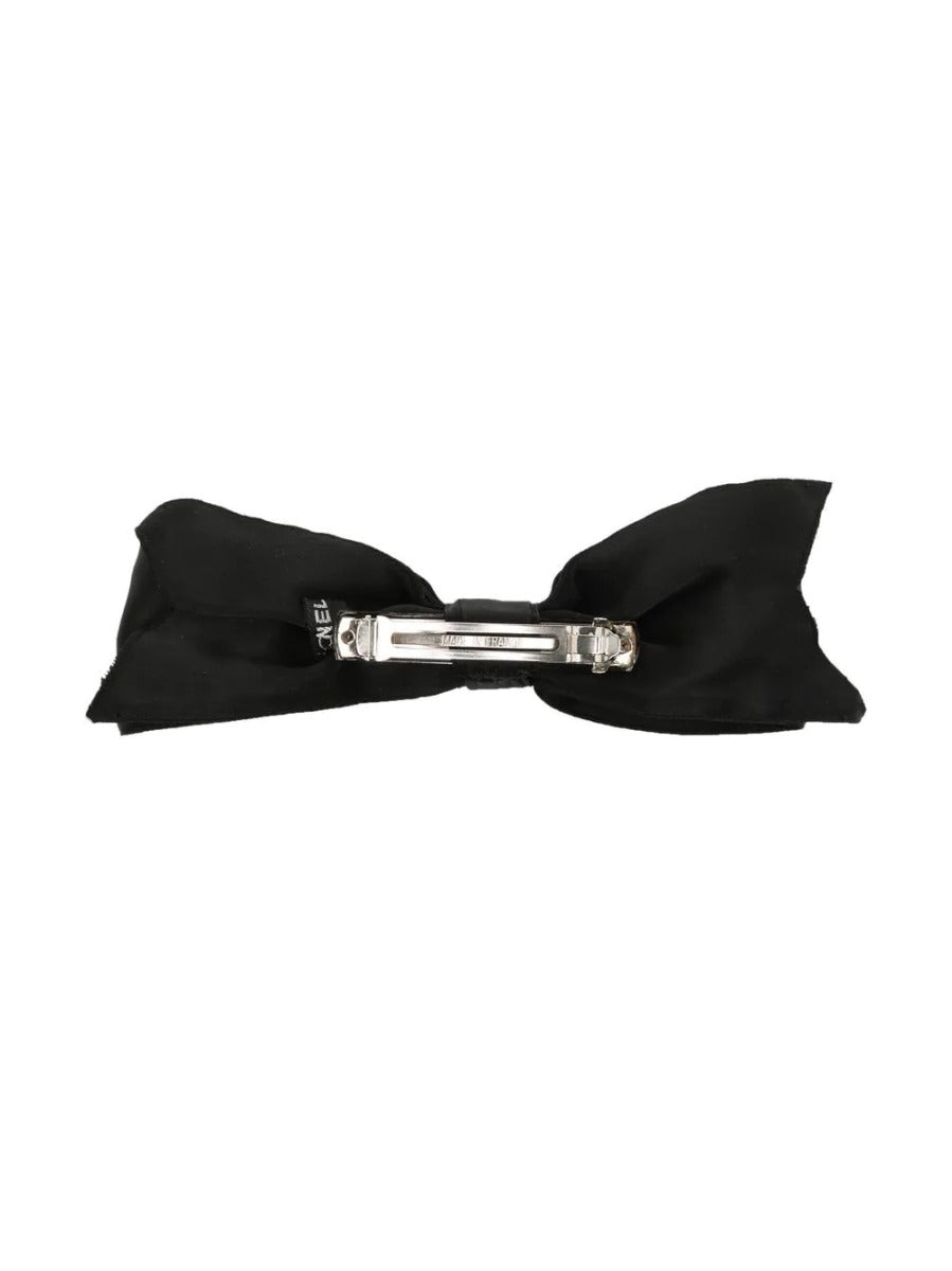 Large Black Satin Bow Barrette Hair Clip