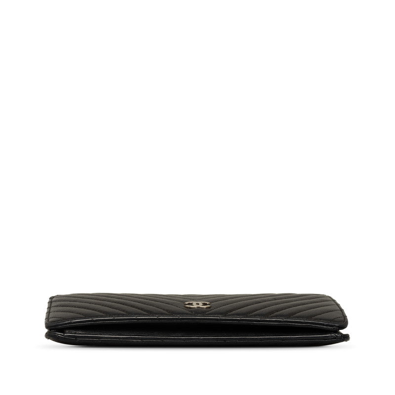 Chanel Chevron Cocomark V titch Long Wallet Black Silver CHANEL
