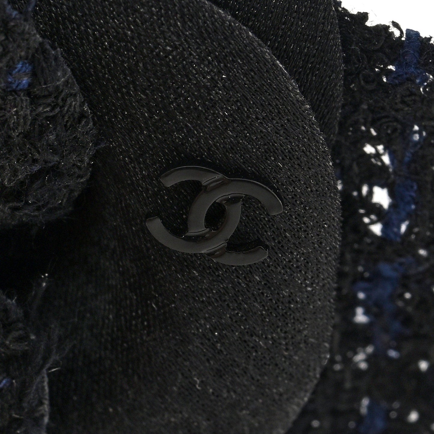 Tweed Fabric Camellia Pin Brooch Black