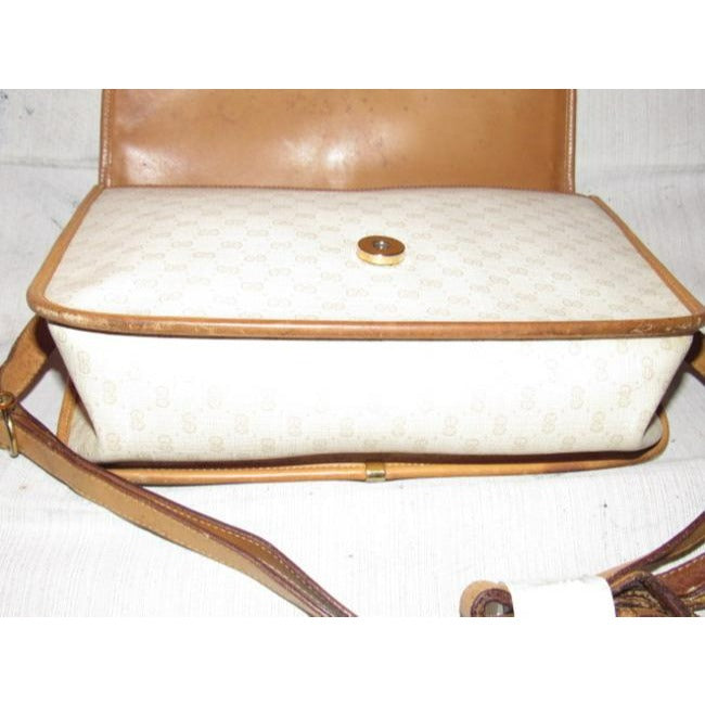 Gucci Vintage Purses Beige With Camel Small G Logo And Red Green Stripe Leather Coated