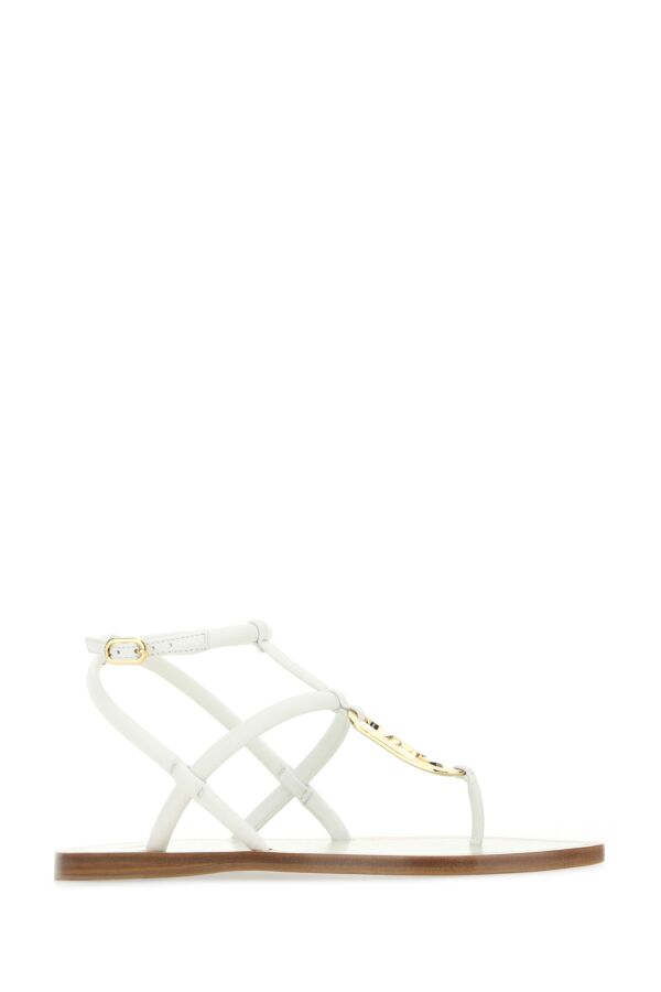 Fendi Woman White Nappa Leather Fendi O Lock Thong Sandals