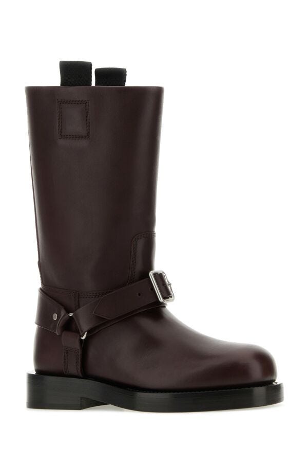Burberry Woman Aubergine Leather Saddle Ankle Boots