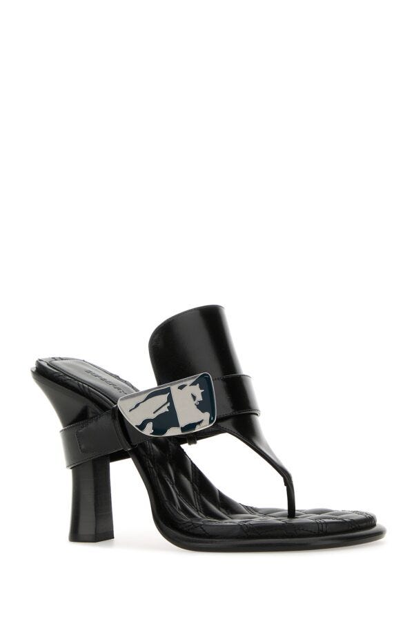 Burberry Woman Black Leather Bay Thong Mules