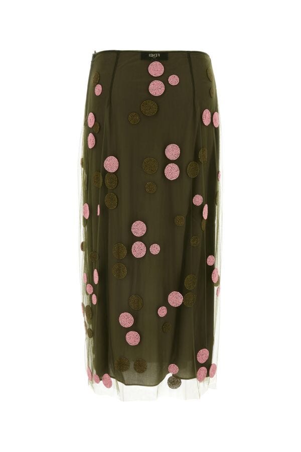 Fendi Woman Dark Green Tulle Skirt