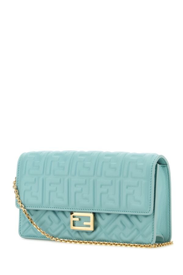 Fendi Woman Light Blue Nappa Leather Baguette Wallet