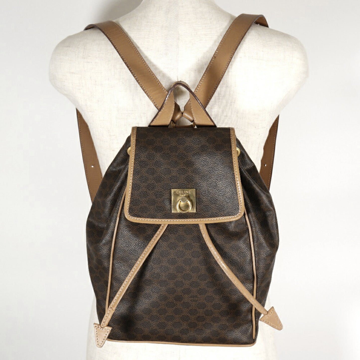 Celine Macadam rucksack daypack M16 PVC x leather tea ladies