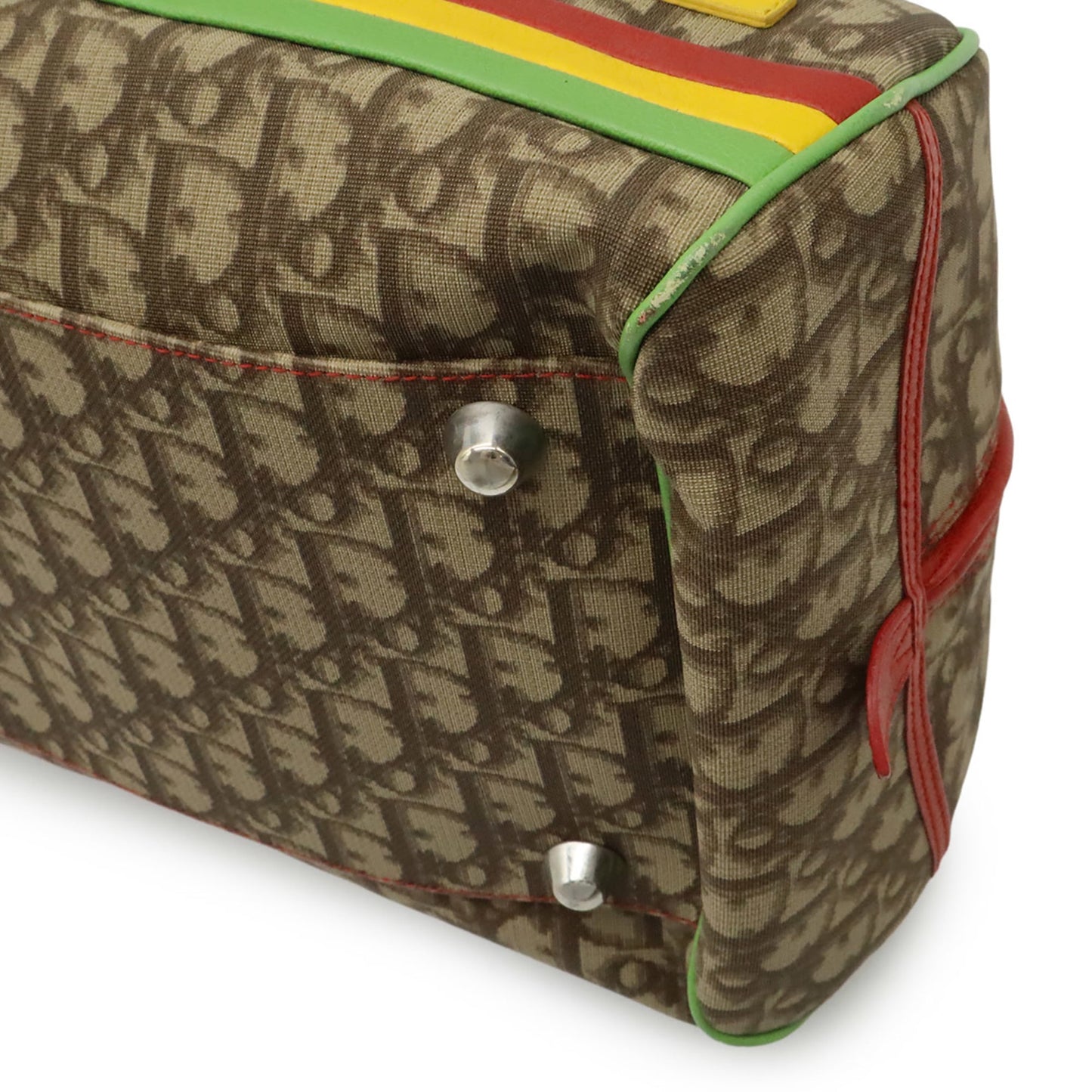 Christian Dior Rasta Beige Green Red Color Yellow Coated Canvas Leather Handbag ()