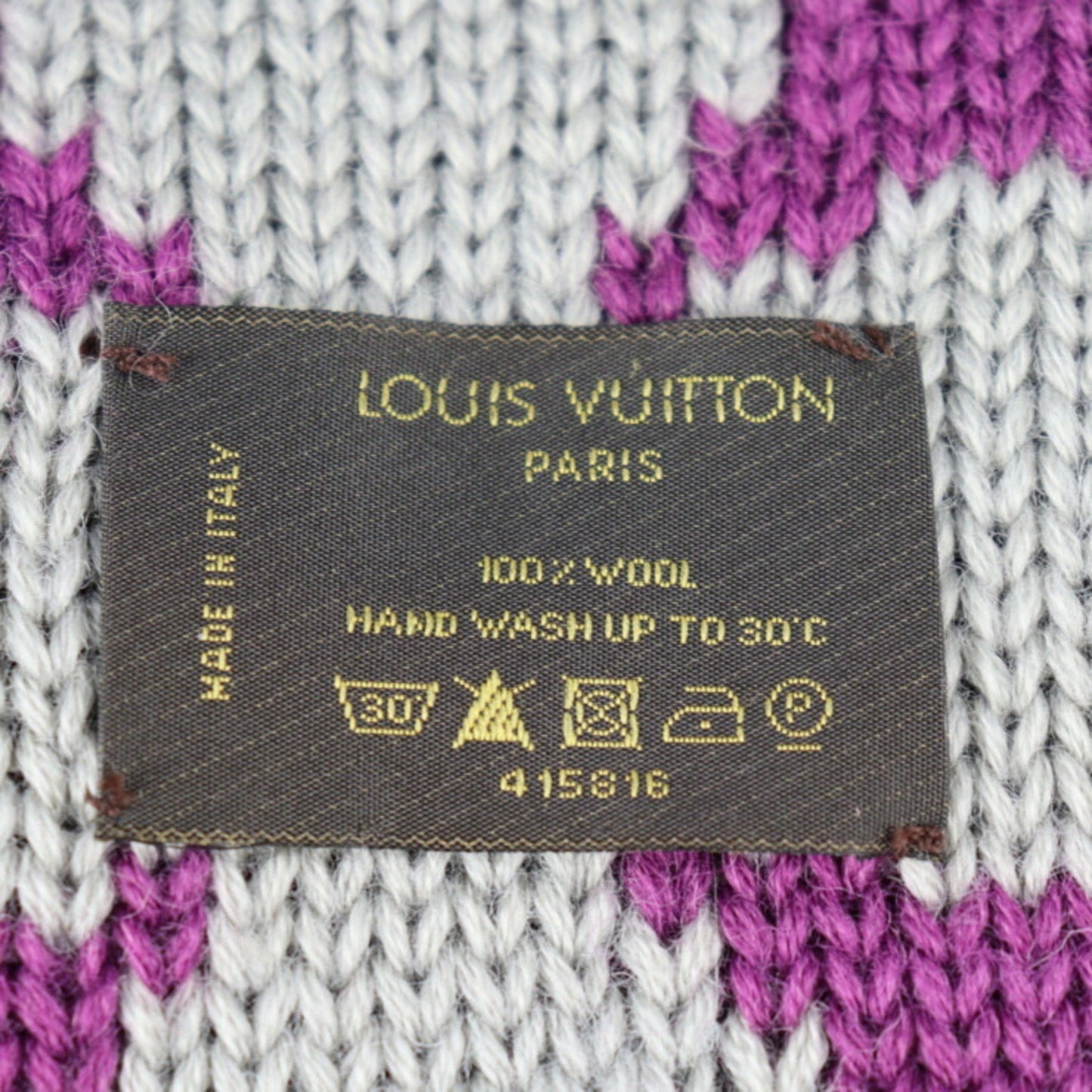 LOUIS VUITTON Snood Grand Floor Monogram Muffler M72768 Wool 100% Gray Neck Warmer