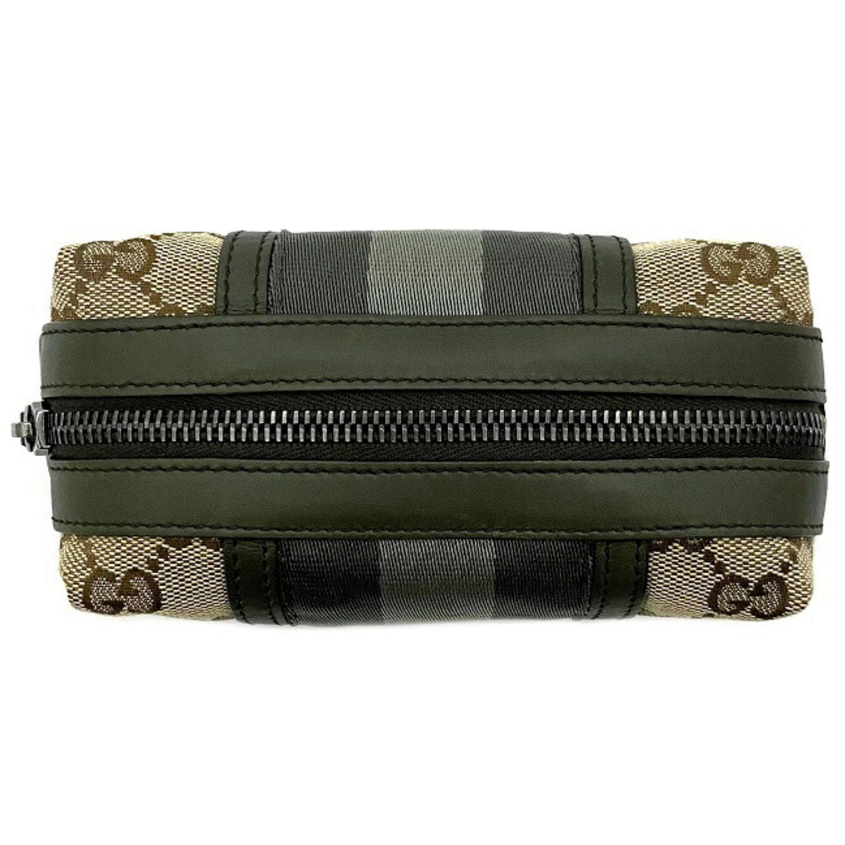 Gucci Web Beige Khaki Canvas Leather Pouch