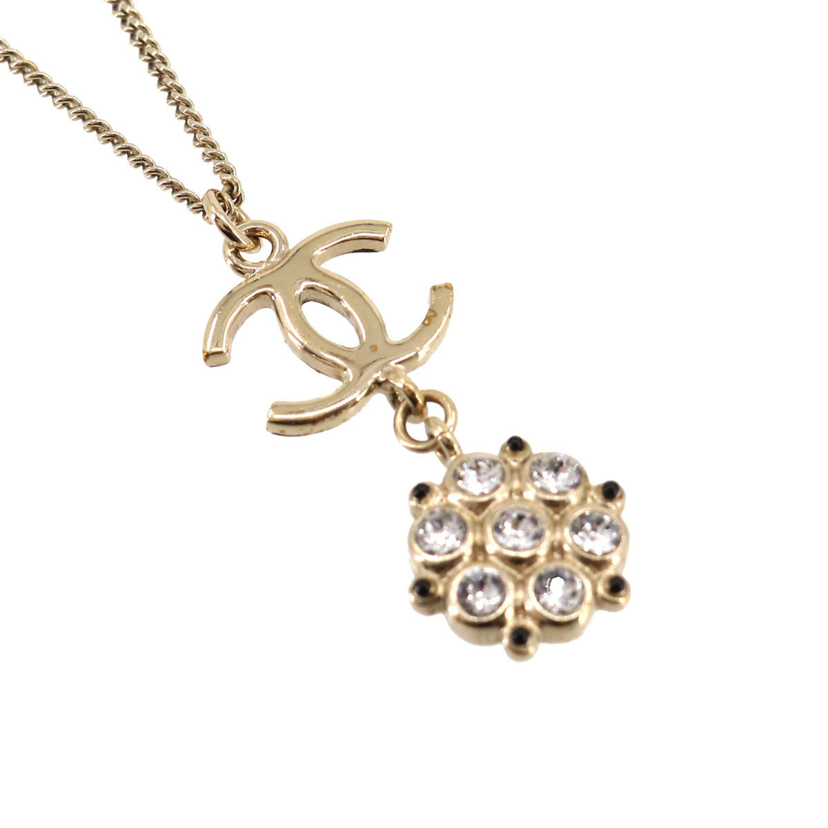 Chanel Cocomark Rhinestone Necklace Gold Black B19B Accessories