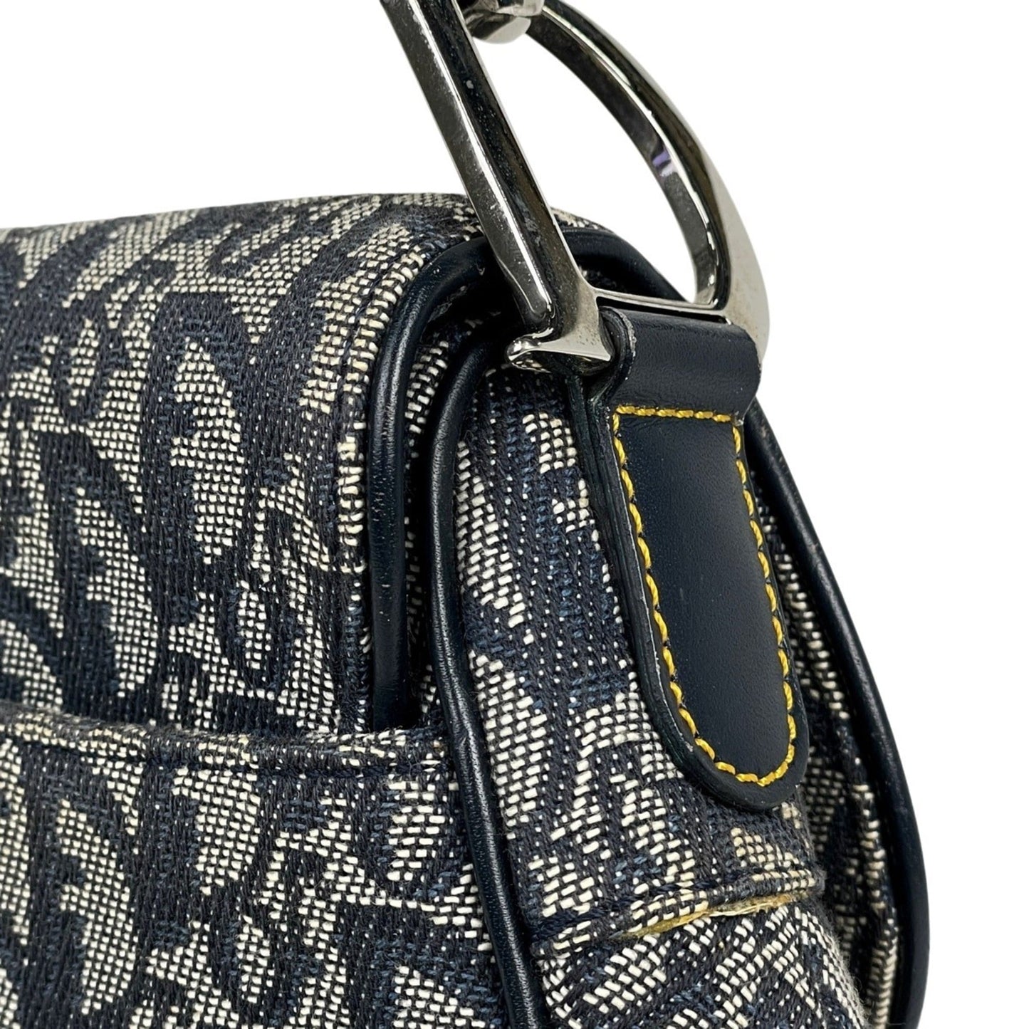 Christian Dior Navy Canvas Leather Handbag Saddle Bag Shoulder Bag ()