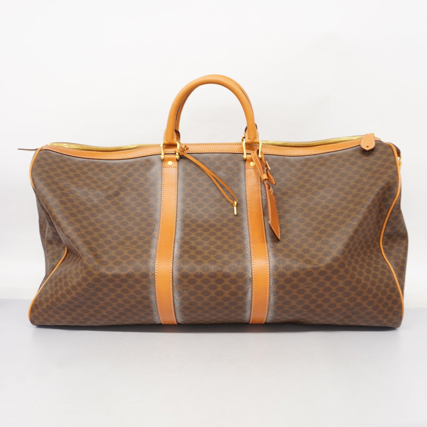 Celine Macadam Boston Bag Men,Women,Unisex PVC,Leather Brown