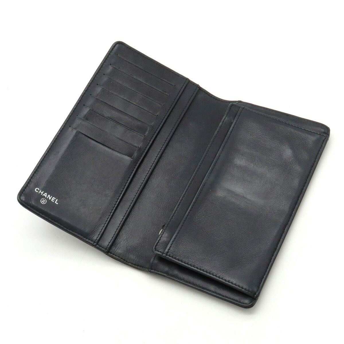 Chanel Camellia Motif Here Mark Bifold Patent Leather Enamel Black A36544