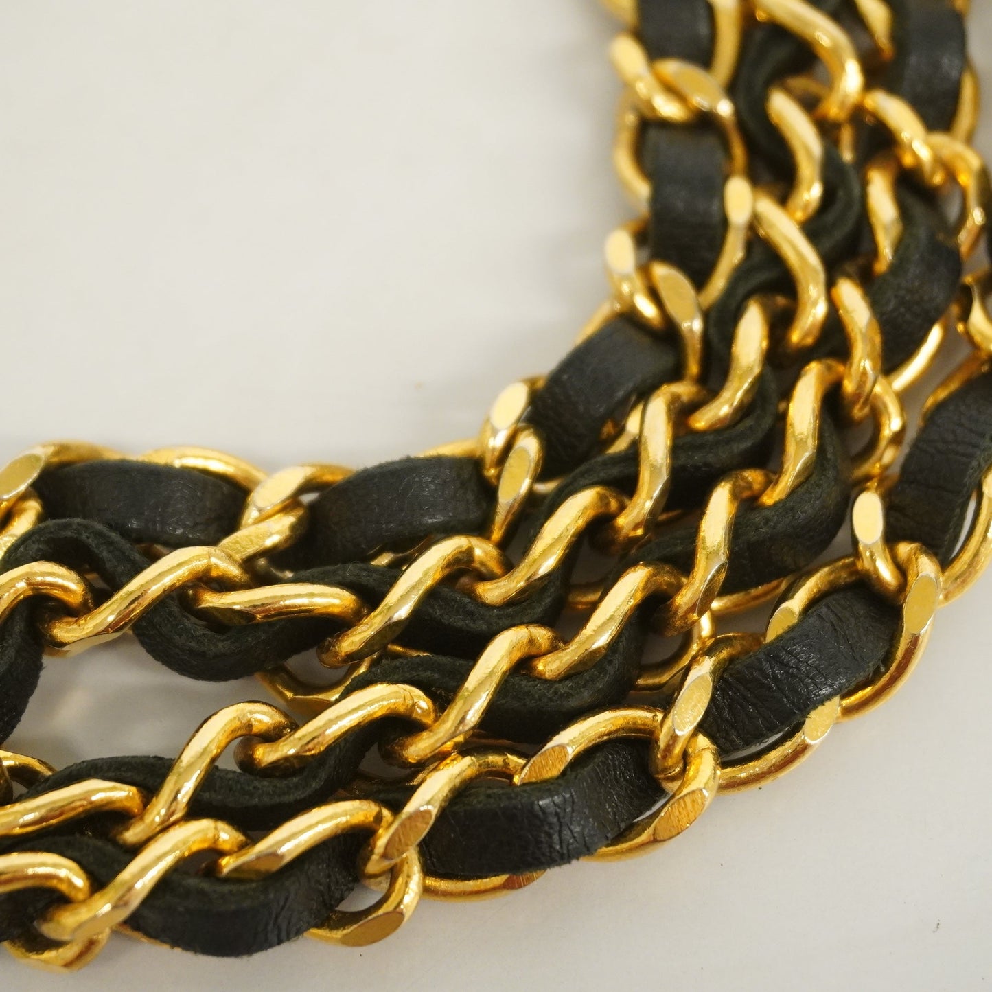 ChanelAuth Belt Gold Metal Women's Leather Chain Belt Black