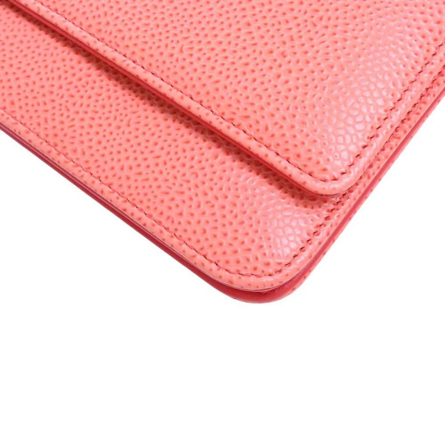 Chanel Caviar Skin Coco Mark Chain Shoulder Long Wallet Orange Ladies
