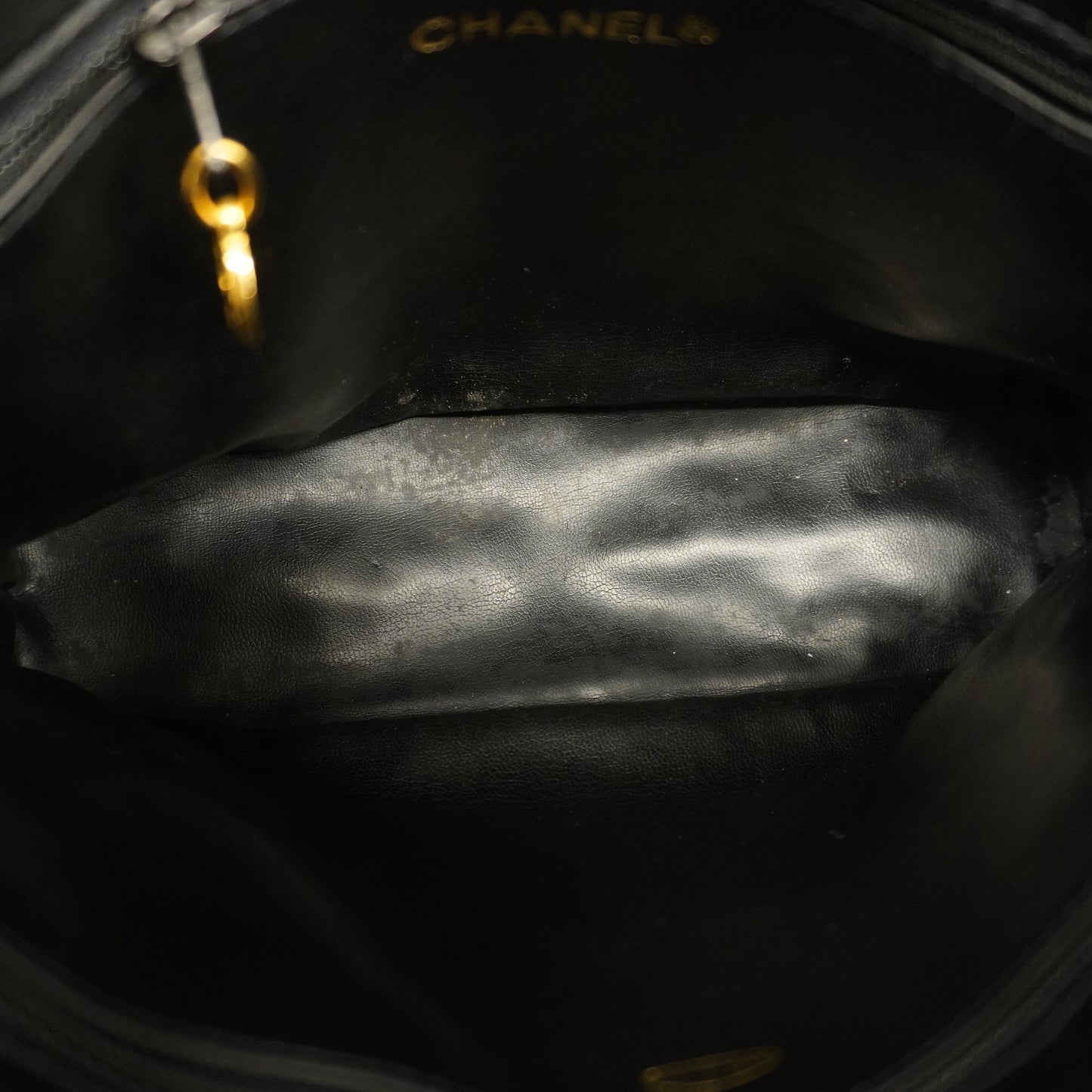 CHANELAuth Matelasse Chain Shoulder With Fringes Leather Shoulder Bag Black