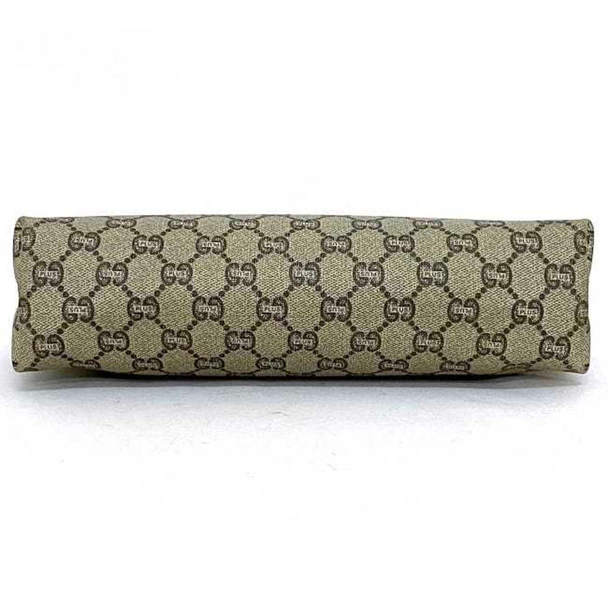 Gucci Gg Plus Beige Gray Pvc Leather Clutch Bag