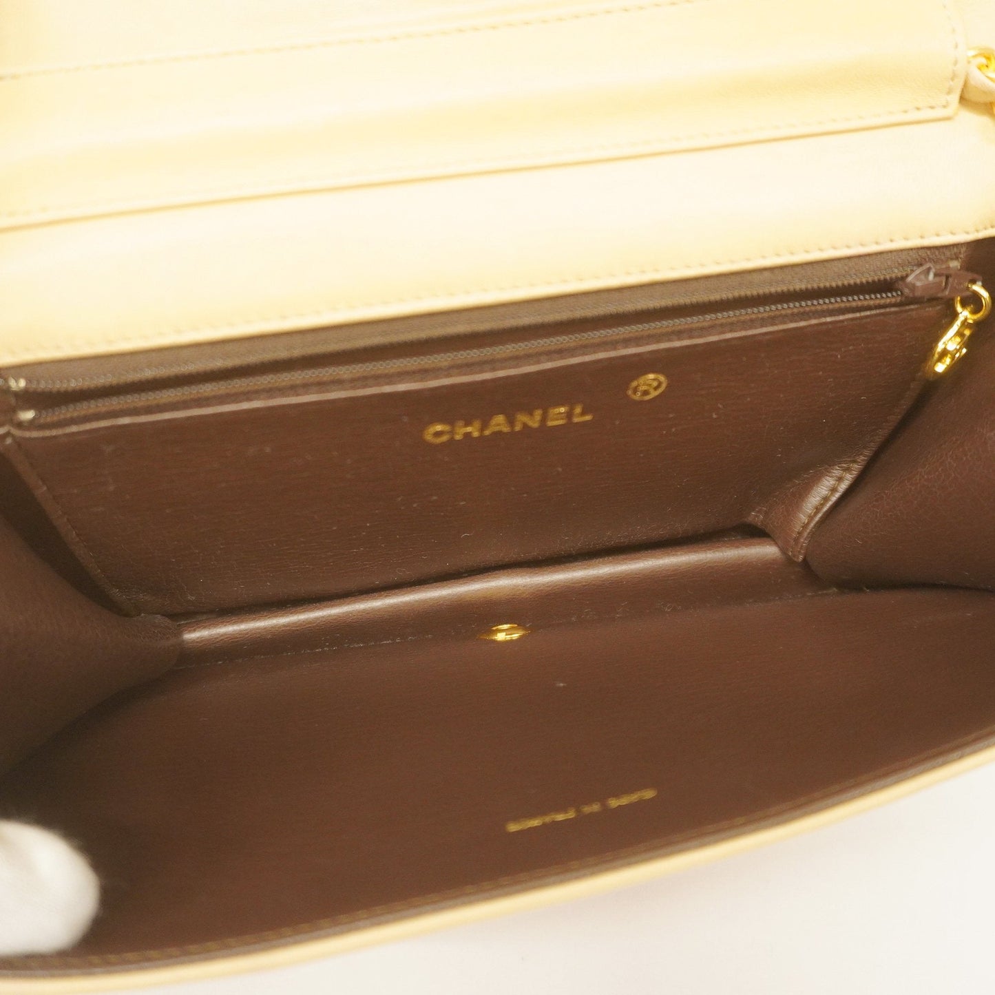 CHANELAuth Matelasse Chain Shoulder Women's Leather Shoulder Bag Beige