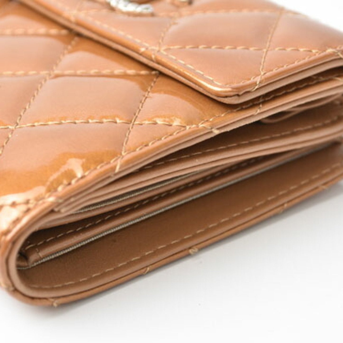 Chanel Wallet 8694 Folding Double Snap Brilliant Patent Leather Coco Mark Bronze