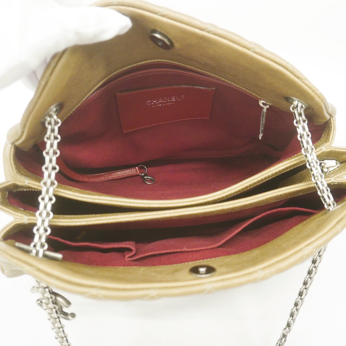 CHANELAuth Matelasse Chain Shoulder Women's Leather Shoulder Bag Khaki