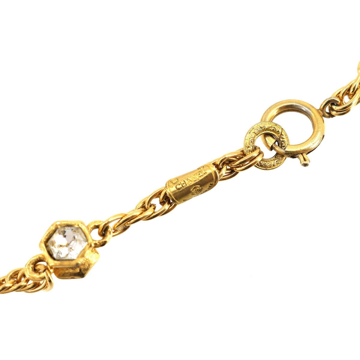 Chanel Cocomark Necklace Bijou Rhinestone Gold Vintage Accessories