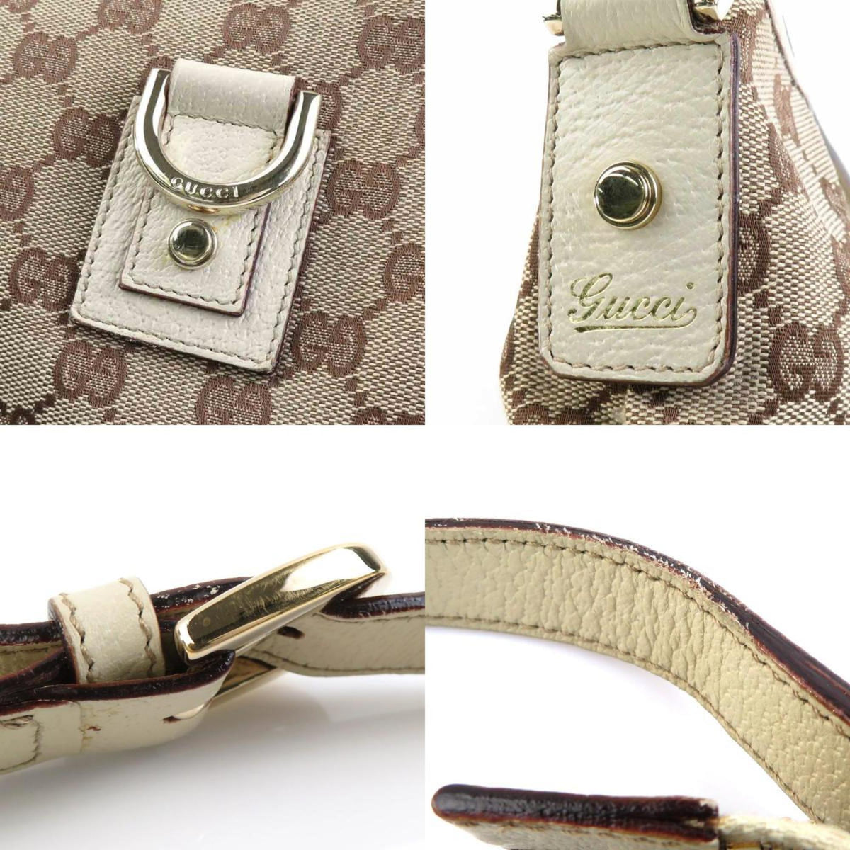 Gucci Beige Gg Canvas Leather Shoulder Bag