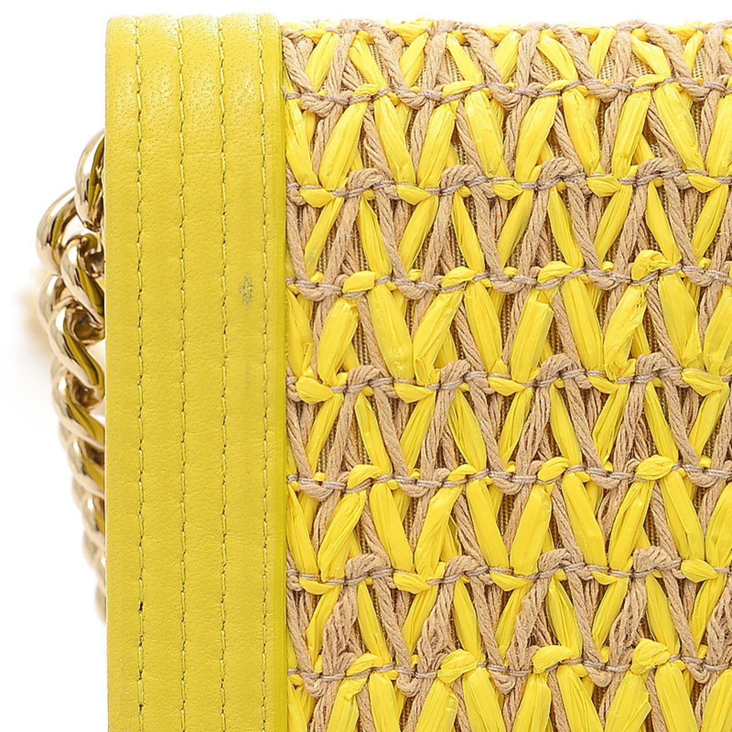 Chanel Boy Chain Wallet Long Raffia Leather Yellow A81969