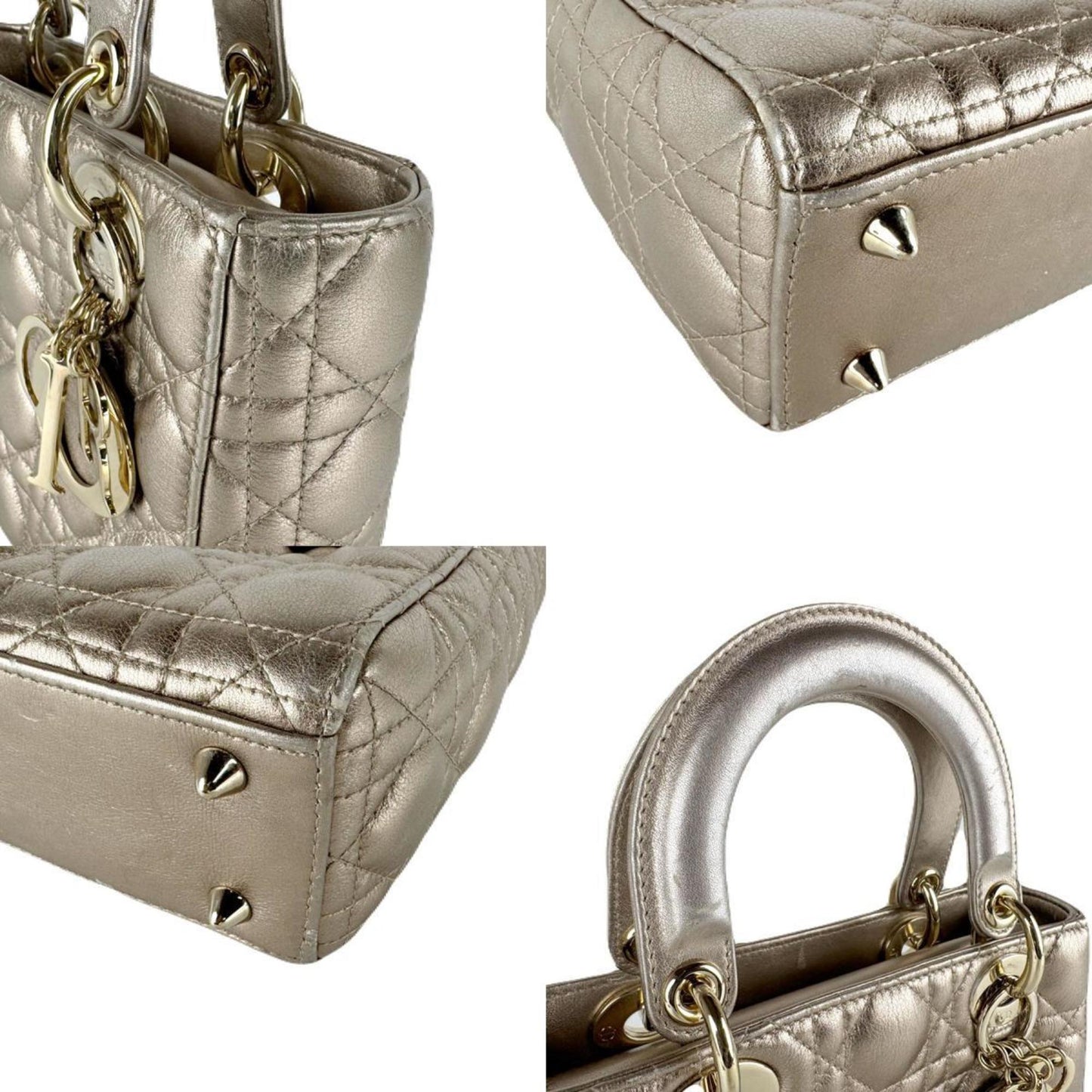 Christian Dior Lady Dior Gold Leather Handbag ()