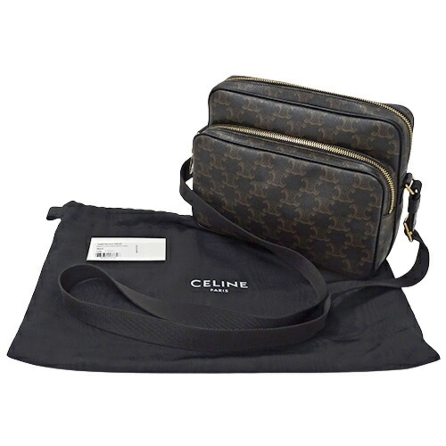 Celine Bag Women's Men's Shoulder Triomphe Medium Forco Black Brown Unisex