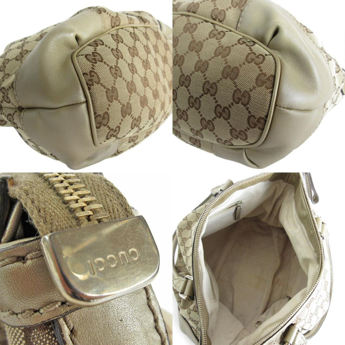 Gucci Beige Gold Canvas Leather Handbag