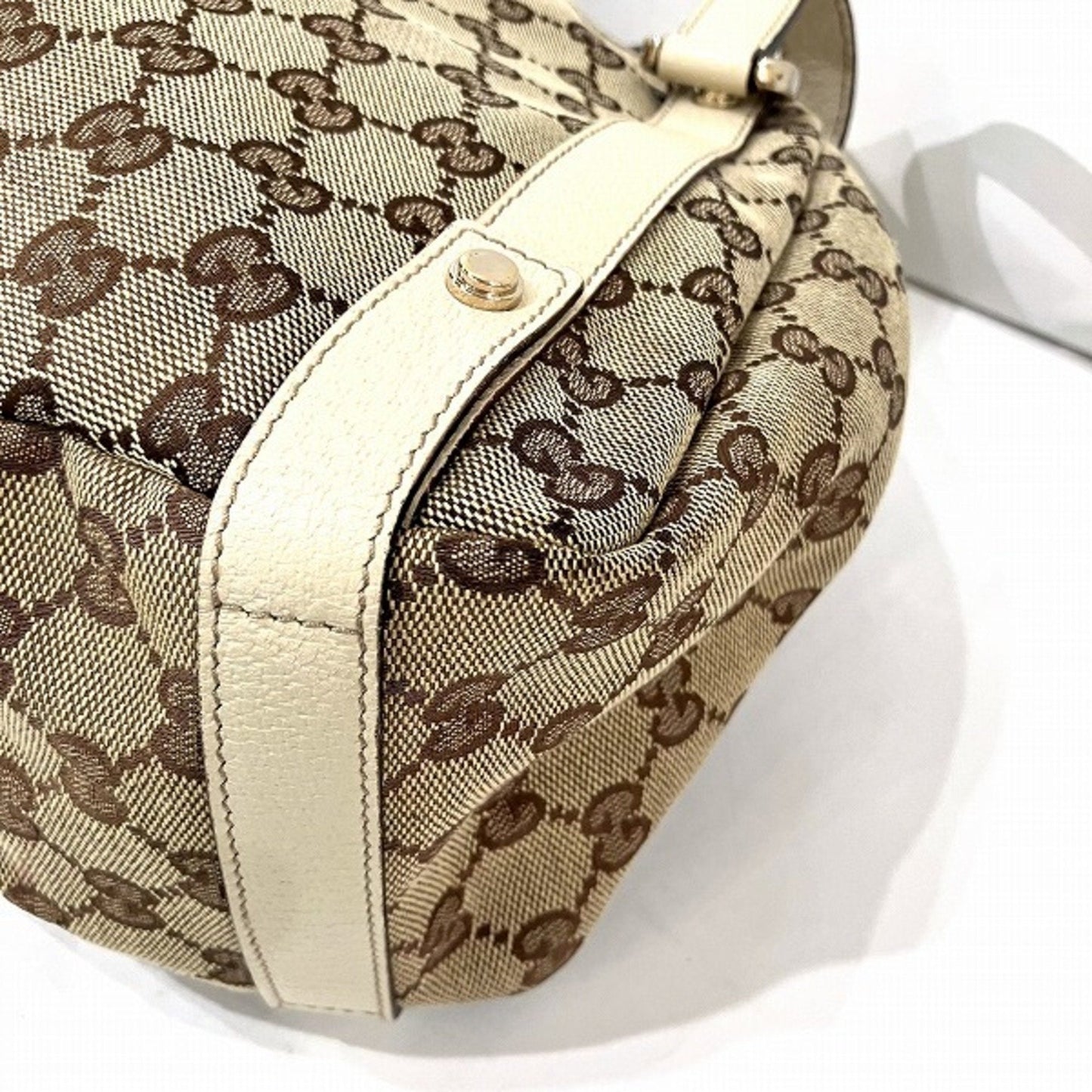 Gucci Beige Gg Canvas Leather Tote Bag