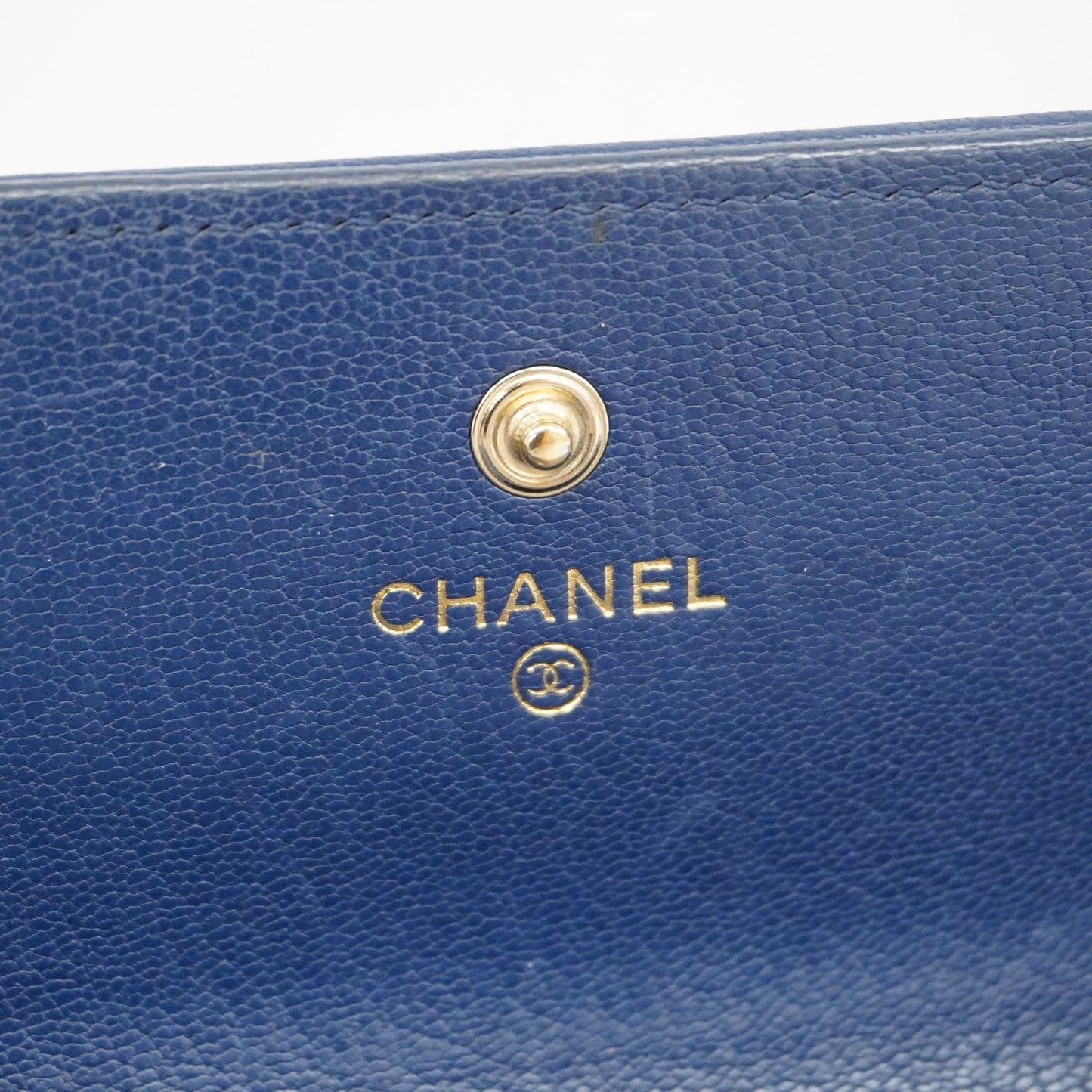 ChanelAuth Bi-fold Long Wallet Gold Hardware Navy